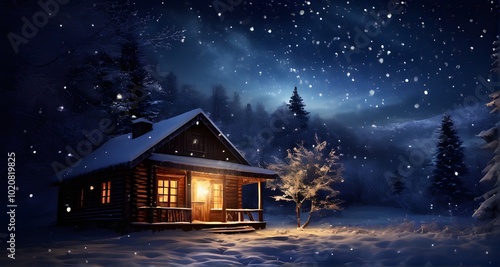 Wooden Cabin in a Tranquil Snowy Night_072