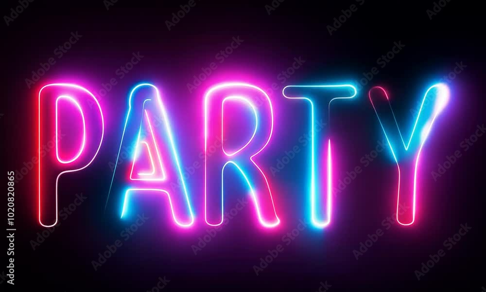 Colorful glowing neon party text with vibrant retro lighting and energetic atmosphere for a lively celebration Colorful glowing neon party text with vibrant retro lighting and energetic atmosphere for a lively celebration