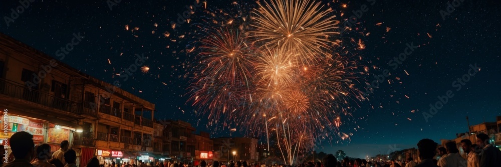 A group of people are watching fireworks in the night sky. There are many people in the crowd, and the fireworks are lit up in the sky A group of people are watching fireworks in the night sky. There are many people in the crowd, and the fireworks are lit up in the sky
