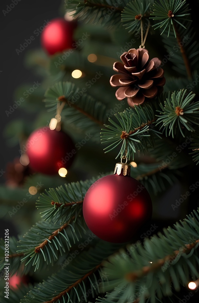 Pine branch with Christmas toys. Holiday mood Pine branch with Christmas toys. Holiday mood
