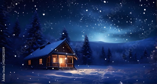 Wooden Cabin in a Tranquil Snowy Night_095