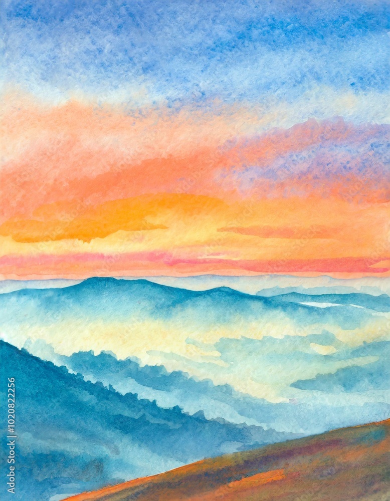 Watercolor style illustration of sunset Watercolor style illustration of sunset