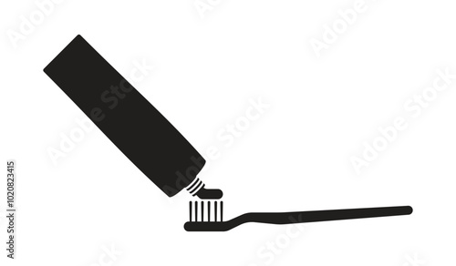 Illustration of a toothbrush and a tube of toothpaste from which the paste is squeezed onto the brush