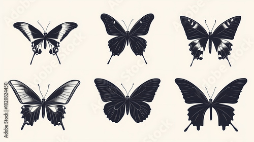 Butterfly collection,Butterfly Vector Silhouettes. Decorative Insect Collection.