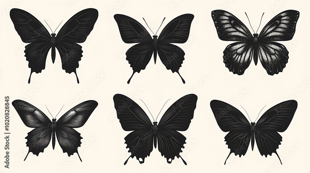 Obraz premium Butterfly collection,Butterfly Vector Silhouettes. Decorative Insect Collection.