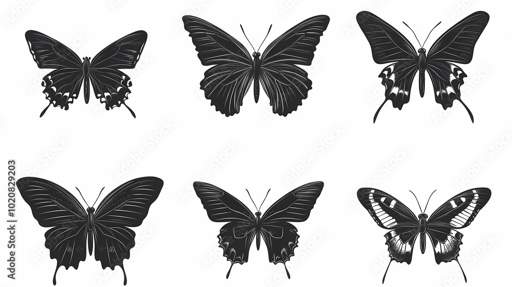 Fototapeta premium Butterfly collection,Butterfly Vector Silhouettes. Decorative Insect Collection.