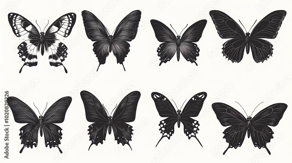 Fototapeta premium Butterfly collection,Butterfly Vector Silhouettes. Decorative Insect Collection.