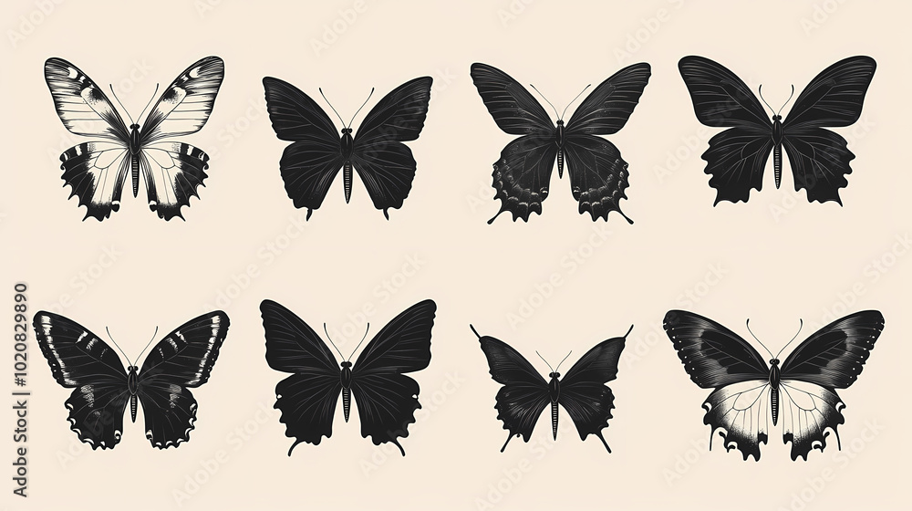Fototapeta premium Butterfly collection,Butterfly Vector Silhouettes. Decorative Insect Collection.