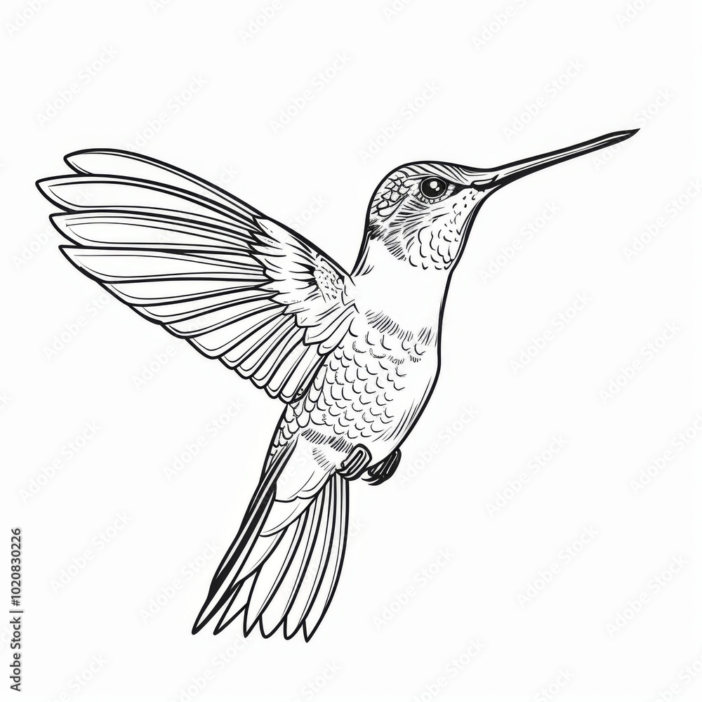 Fototapeta premium Elegant Hummingbird Line Art on White Background