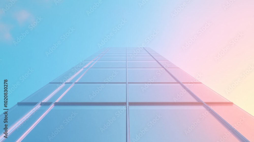 A tall building with a blue sky in the background A tall building with a blue sky in the background