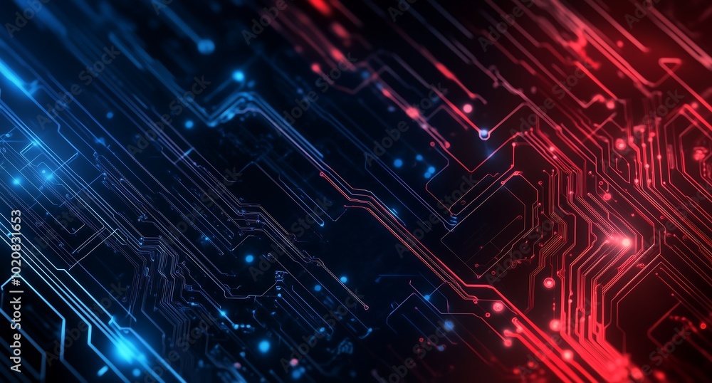 Cyber Warfare Concept: Red vs Blue Network Battle.Generative AI Cyber Warfare Concept: Red vs Blue Network Battle.Generative AI