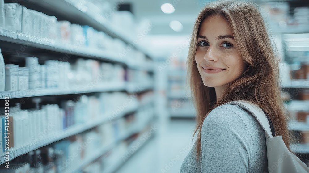 Smiling woman shopping in a bright, modern store Smiling woman shopping in a bright, modern store