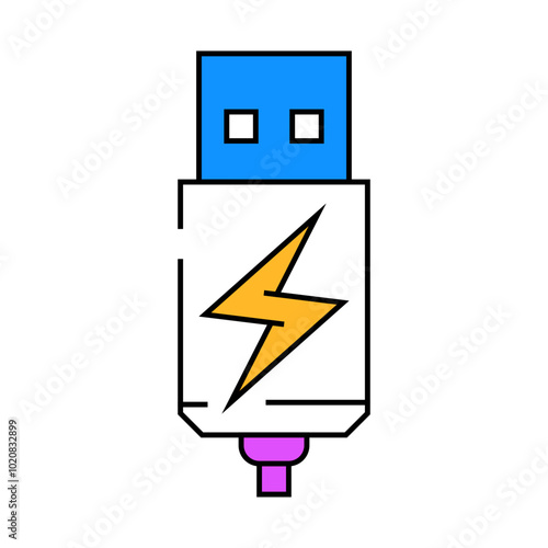 usb charging label product caution line icon vector. usb charging label product caution sign. isolated symbol illustration