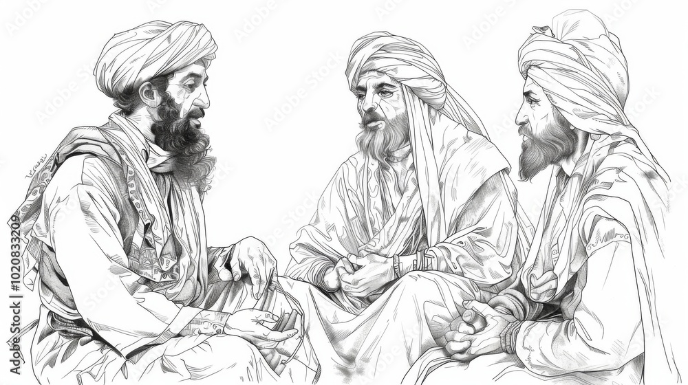 Artistic Representation of Persian Men in Discussion Artistic Representation of Persian Men in Discussion