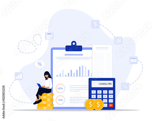 Accounting concept illustration. Suitable for landing page, ui, web, App intro card, editorial, flyer, and banner.