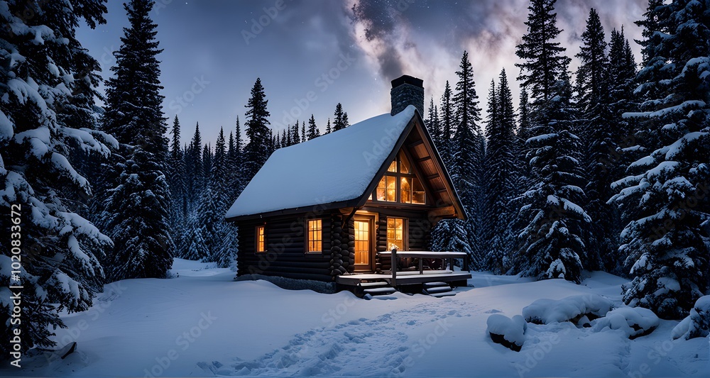 Cozy Cabin Nestled in a Snow-Covered Pine Forest_068 Cozy Cabin Nestled in a Snow-Covered Pine Forest_068