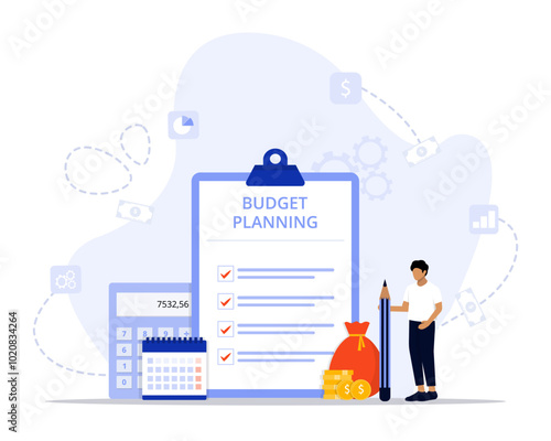 Budget planning concept illustration. Suitable for landing page, ui, web, App intro card, editorial, flyer, and banner.