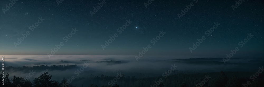 Fototapeta premium A foggy night sky with a few stars. The sky is dark and the stars are visible