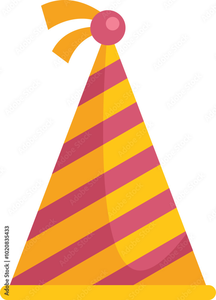 Festive party hat with yellow and pink stripes, adding a touch of fun and celebration to any birthday party or special occasion Festive party hat with yellow and pink stripes, adding a touch of fun and celebration to any birthday party or special occasion
