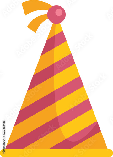 Festive party hat with yellow and pink stripes, adding a touch of fun and celebration to any birthday party or special occasion