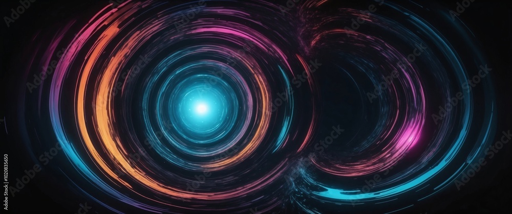 A colorful spiral with a blue light in the middle. The spiral is orange, purple, and blue A colorful spiral with a blue light in the middle. The spiral is orange, purple, and blue