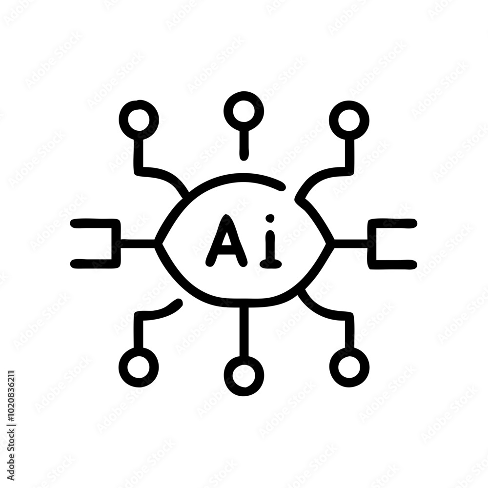 AI technology icon with interconnected nodes and circuits AI technology icon with interconnected nodes and circuits