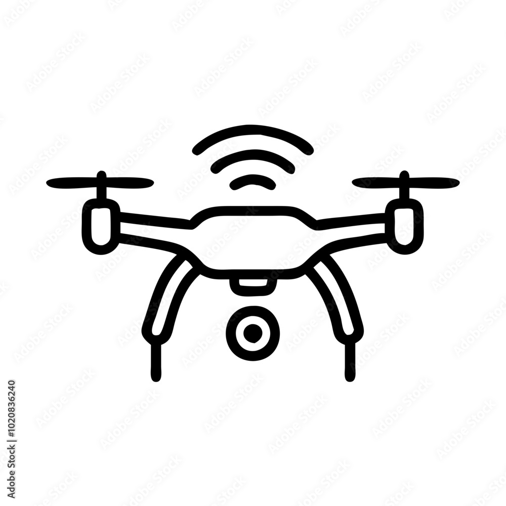 Drone icon with wireless signal in minimal line art Drone icon with wireless signal in minimal line art