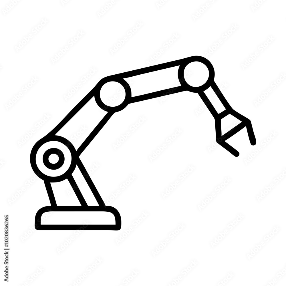 Robotic arm icon, black and white, automation and technology concept Robotic arm icon, black and white, automation and technology concept