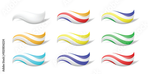 A set of toothpaste icons, color waves with fresh shades that symbolize purity and freshness.