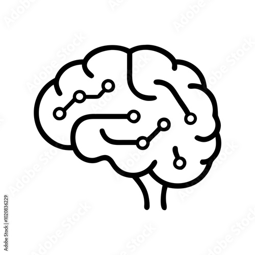  Neural brain icon with connected pathways in line art style