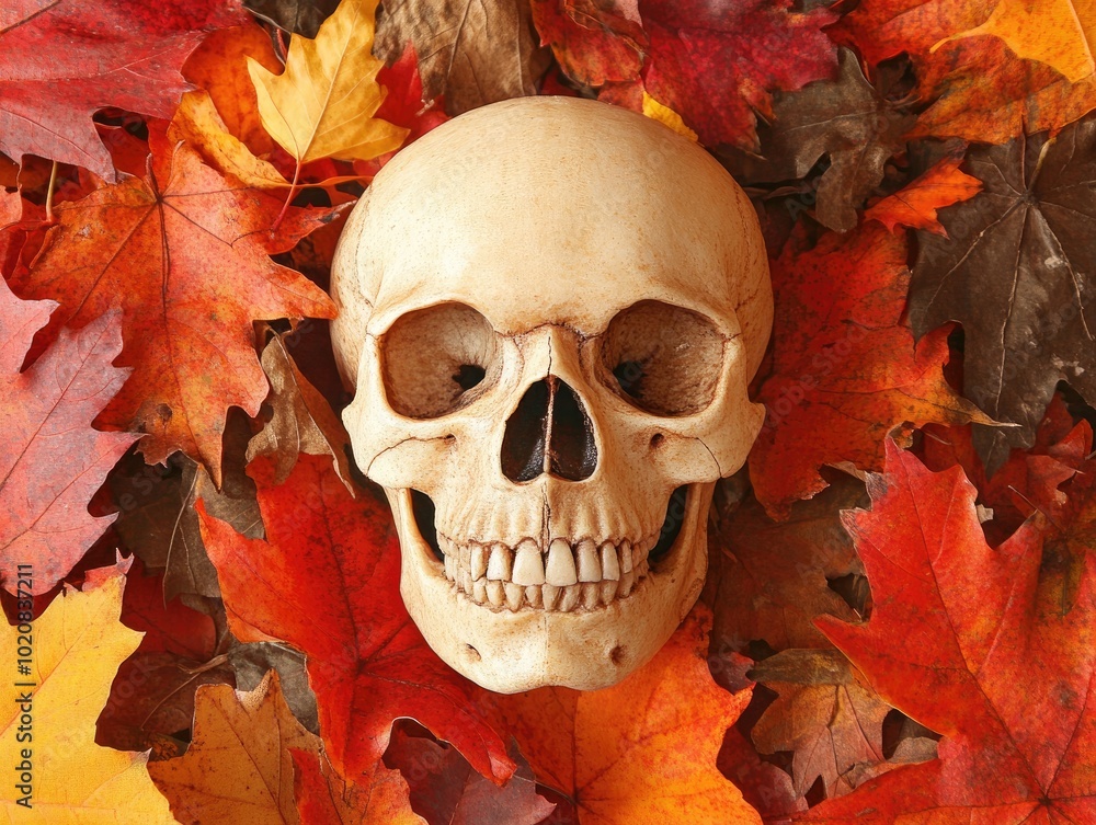skull pumpkin autumn leaves stock image skull pumpkin autumn leaves stock image