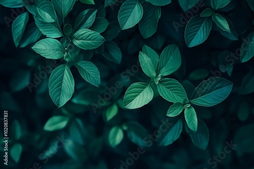 A vibrant close-up of lush green leaves forming an intricate natural foliage pattern, showcasing nature's beauty.