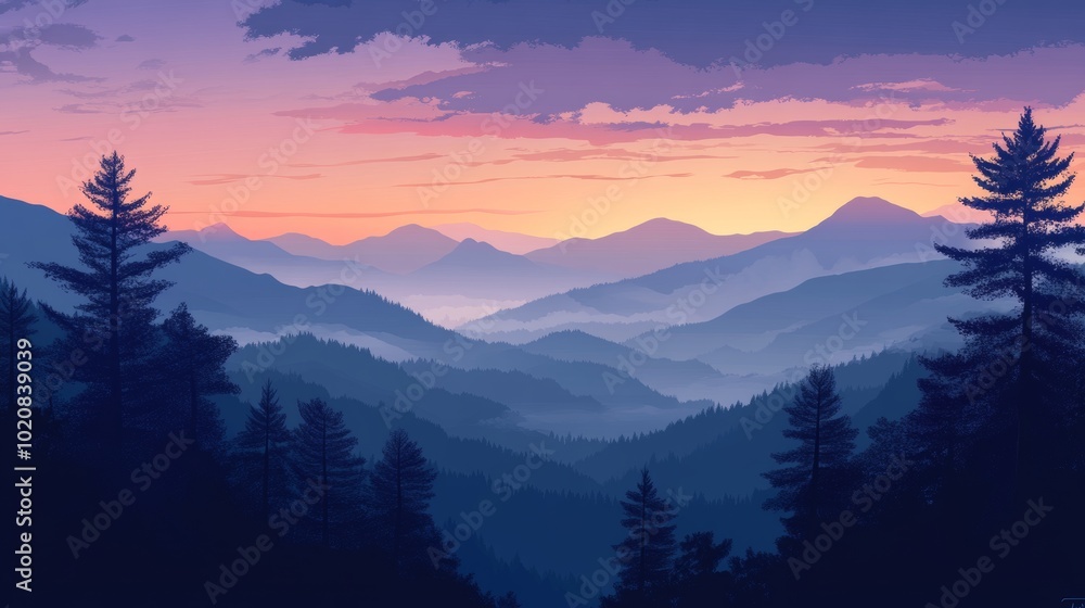 Silhouetted mountains at dusk with clouds rolling in and trees swaying in the wind. Silhouetted mountains at dusk with clouds rolling in and trees swaying in the wind.