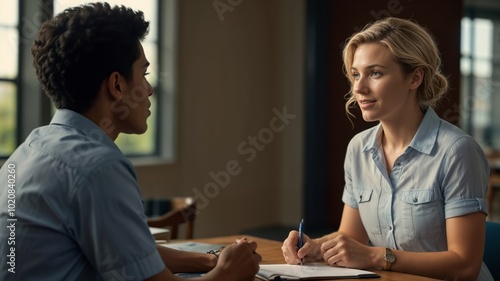 Conversation with a Woman Writing in a Notebook