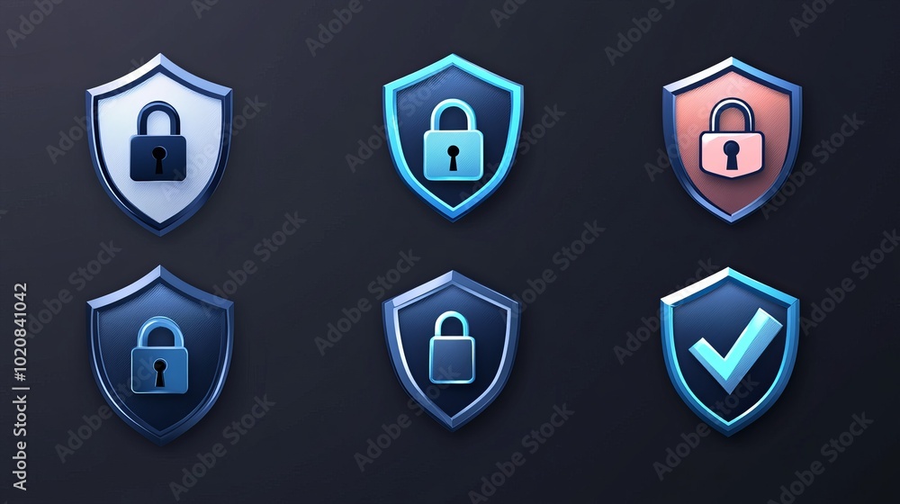Vector Illustration of Security Shield Signs: A Collection of Lock Security Icons, Shield Symbols with Check Marks and Padlocks for Safety and Protection Vector Illustration of Security Shield Signs: A Collection of Lock Security Icons, Shield Symbols with Check Marks and Padlocks for Safety and Protection