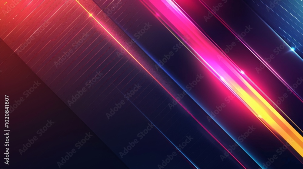 Abstract dark banner with neon streaks and glowing accents in yellow, pink, and blue. Copy space Abstract dark banner with neon streaks and glowing accents in yellow, pink, and blue. Copy space
