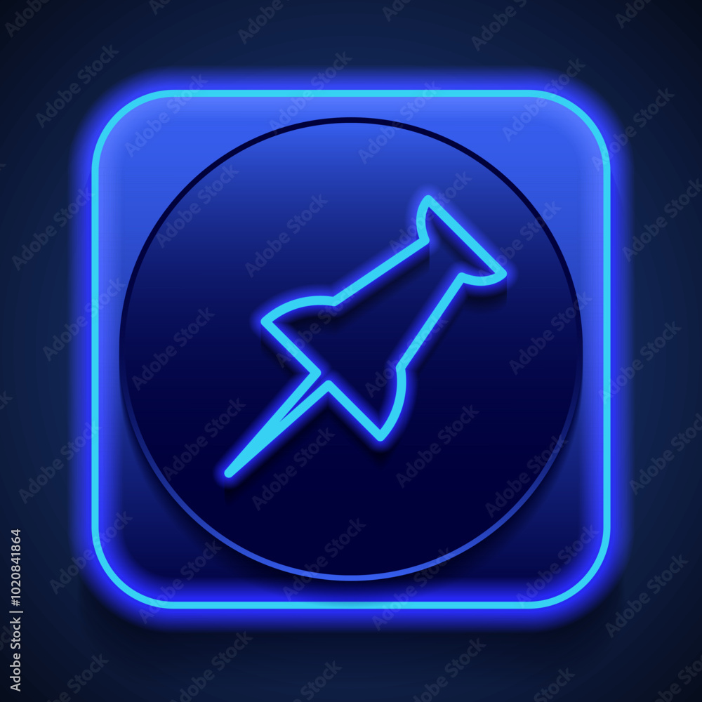 Pin simple icon vector. Flat design. Blue neon style on button. With shadow Pin simple icon vector. Flat design. Blue neon style on button. With shadow