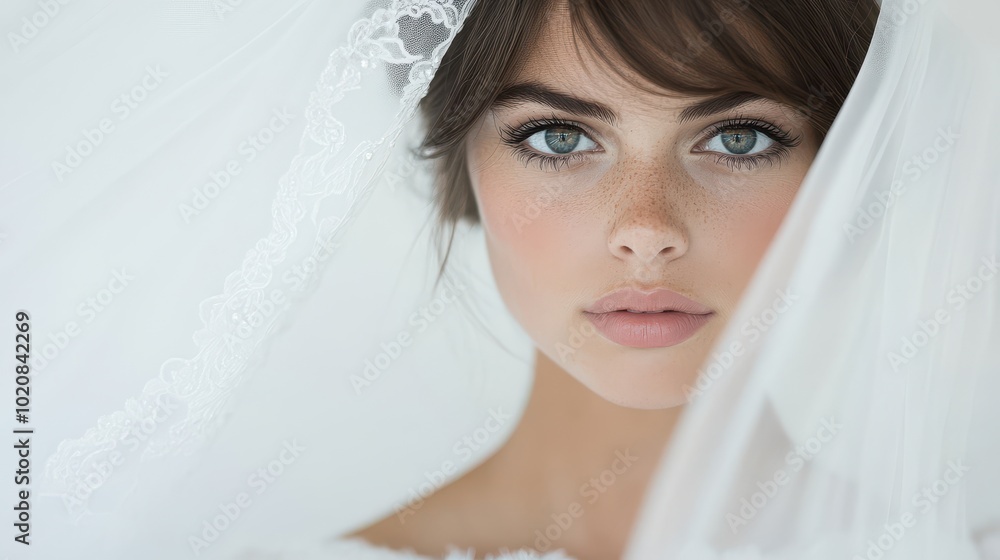 Close-Up Portrait of Bride in Veil with Soft Expression Close-Up Portrait of Bride in Veil with Soft Expression
