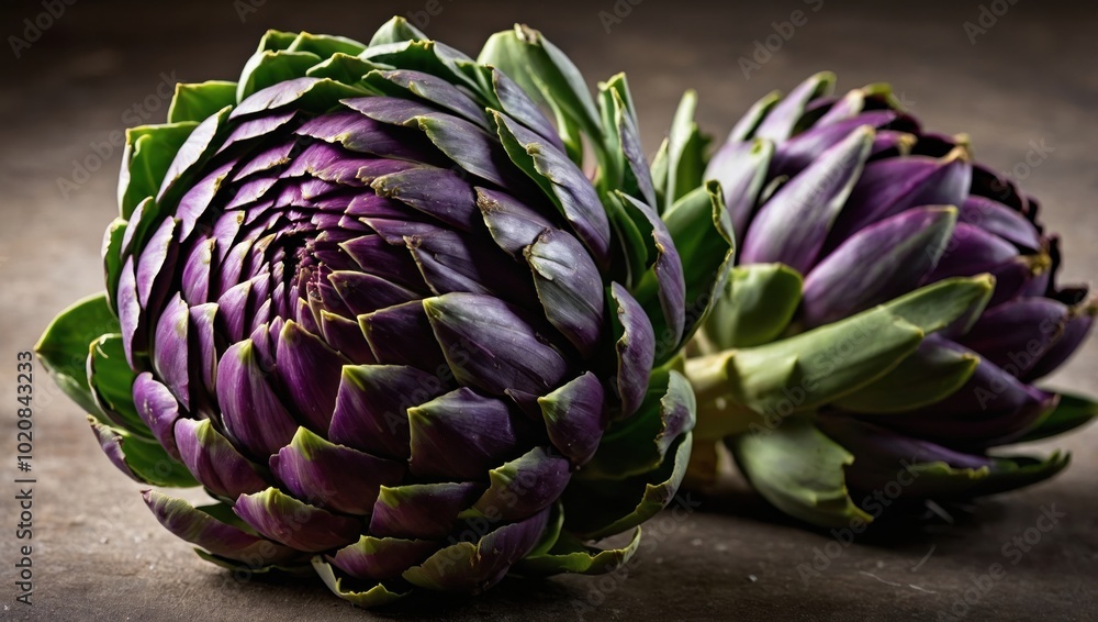 Fototapeta premium Close-up of artichokes on a wooden table