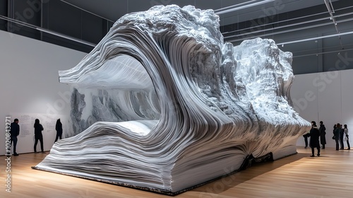 A giant book that people walk through, each page revealing new, fantastical worlds of creativity.