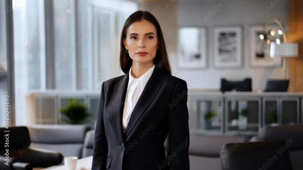 portrait of a businesswoman, woman in a business suit stands confidently in a modern office, she looks at the camera with a slight smile portrait of a businesswoman, woman in a business suit stands confidently in a modern office, she looks at the camera with a slight smile