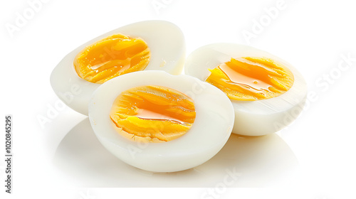 egg with yolk on white background ,Fresh hard boiled eggs , Healthy Food ,boiled egg isolated on white background