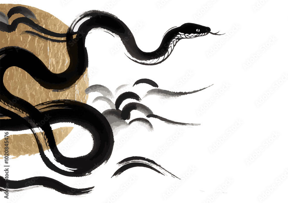 Obraz premium 2025年巳年年賀状素材筆文字