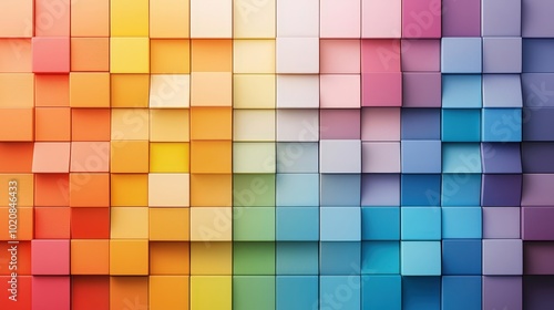 A colorful wall made of blocks with a rainbow pattern