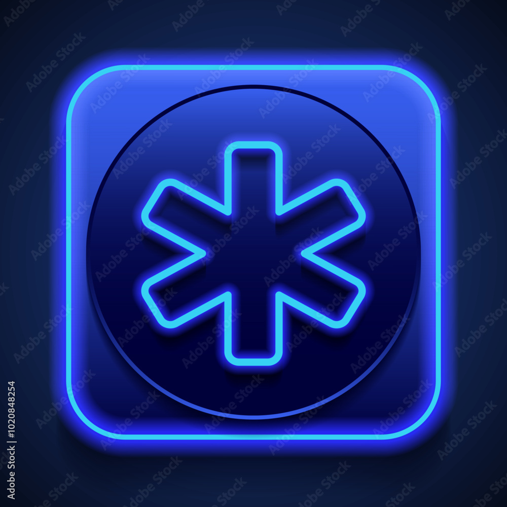 Fototapeta premium Medical symbol simple icon vector. Flat design. Blue neon style on button. With shadow
