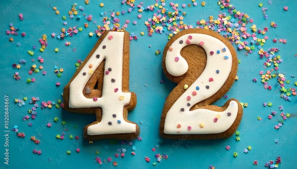 Decorated cookie, number 42, image for birthday or anniversary celebration Decorated cookie, number 42, image for birthday or anniversary celebration