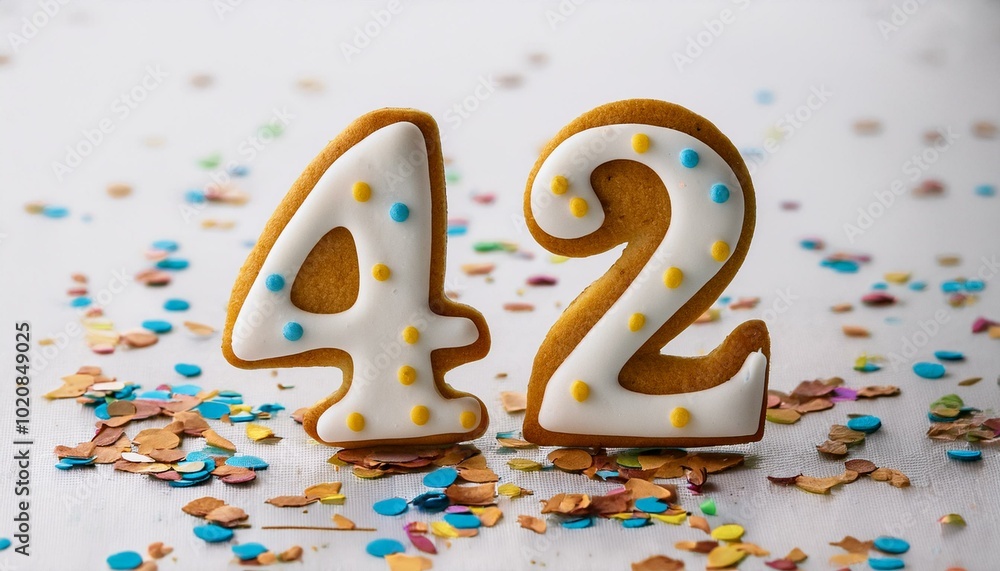 Decorated cookie, number 42, image for birthday or anniversary celebration Decorated cookie, number 42, image for birthday or anniversary celebration