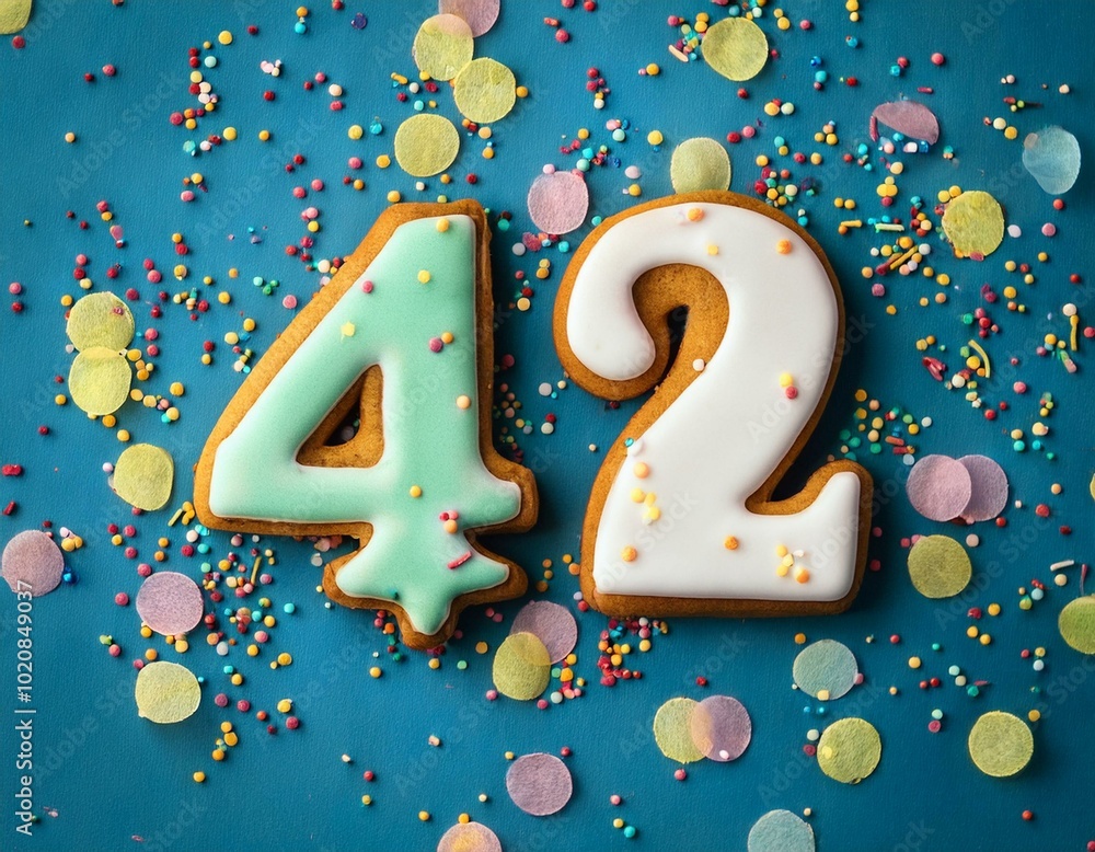 Decorated cookie, number 42, image for birthday or anniversary celebration Decorated cookie, number 42, image for birthday or anniversary celebration