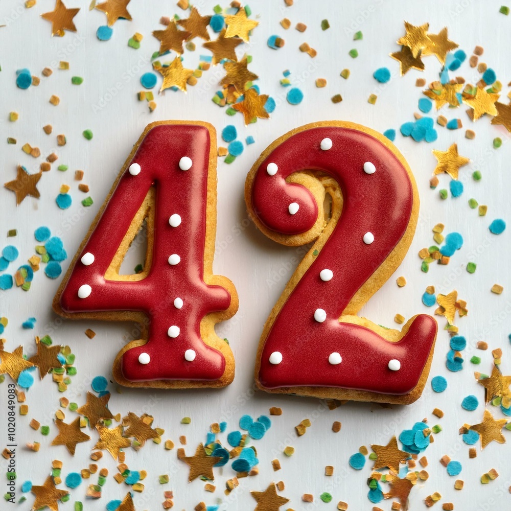 Decorated cookie, number 42, image for birthday or anniversary celebration