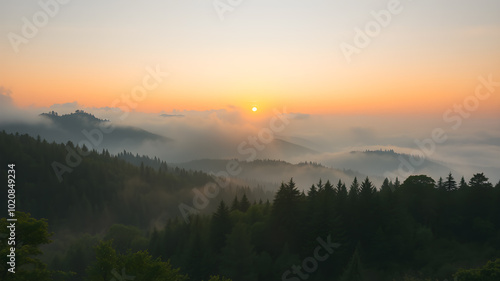 Amazing view of the foggy mountain from peak AI generated image, aiTravel background.